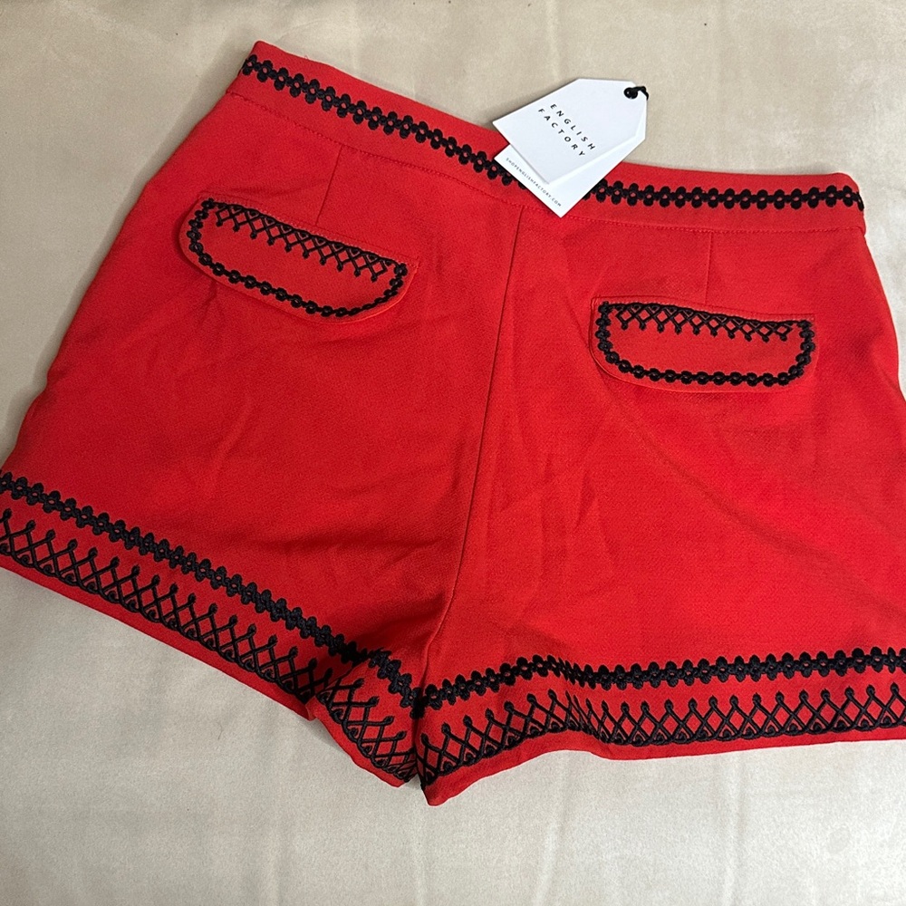 English Factory High Waist Red Shorts with Black Trim - Picture 2 of 4
